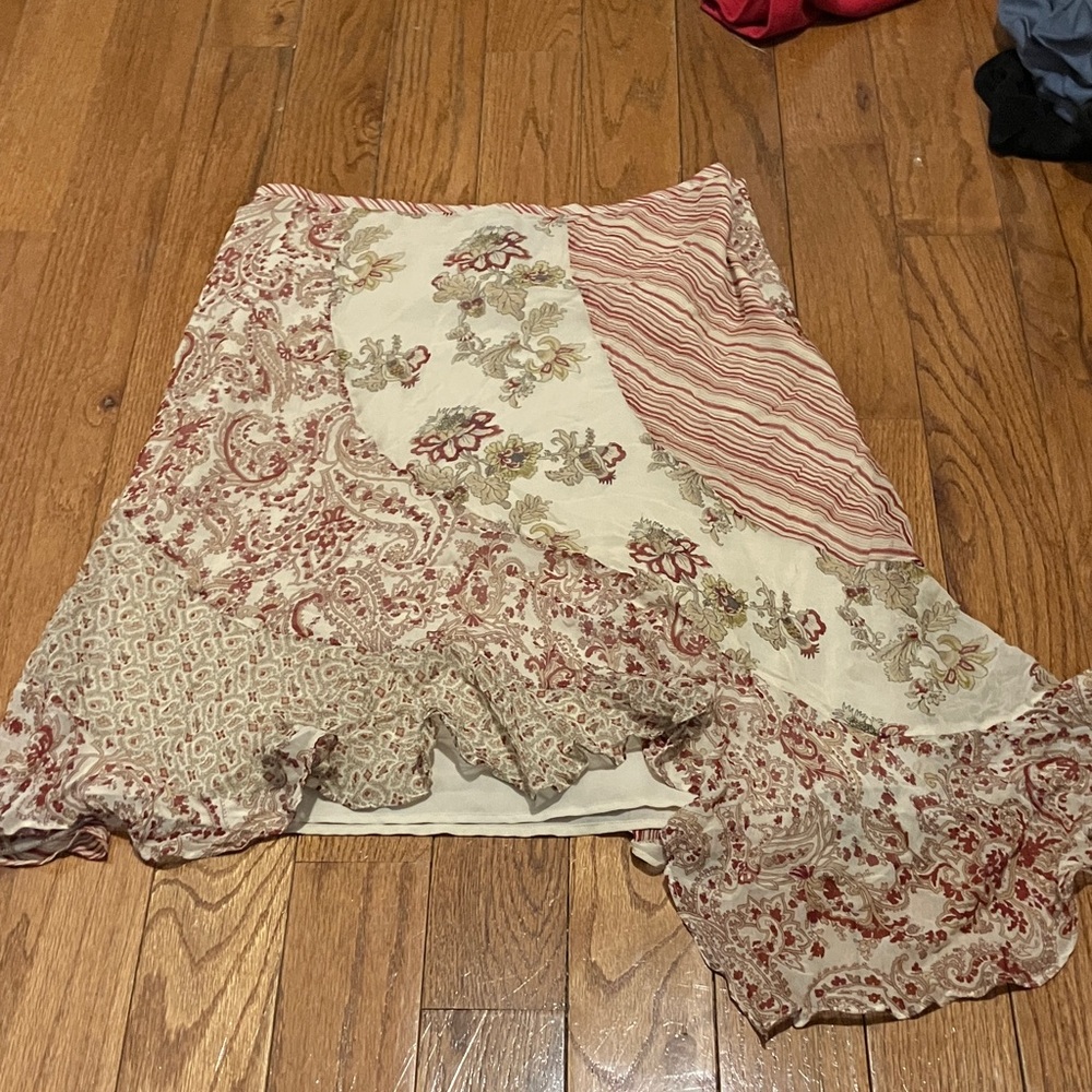 BCBGMaxAzria Asymmetrical Skirt in Cream and Red